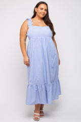 Light Blue Ruffle Strap Back Tie Plus Midi Dress