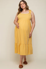 Yellow Ruffle Strap Back Tie Maternity Plus Midi Dress