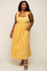 Yellow Ruffle Strap Back Tie Maternity Plus Midi Dress