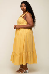 Yellow Ruffle Strap Back Tie Plus Midi Dress