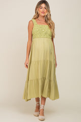 Lime Crochet Tiered Maternity Midi Dress