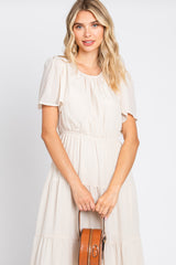 Cream Tiered Short Sleeve Midi Dress