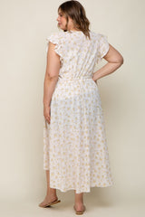 Cream Floral Crochet Front Tie Maternity Plus Coverup