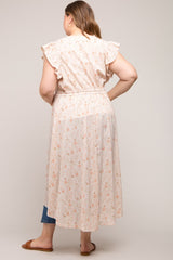 Peach Floral Crochet Front Tie Maternity Plus Coverup