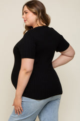 Black Ribbed Knit Button Plus Maternity Top