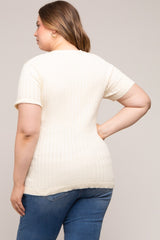 Cream Ribbed Knit Button Plus Maternity Top