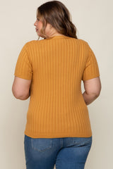 Camel Ribbed Knit Button Plus Maternity Top