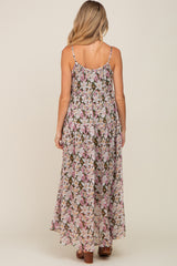 Pink Floral Chiffon Sleeveless Maternity Maxi Dress