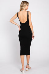 Black Ribbed Sweetheart Neck Midi Dress