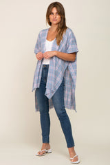 Blue Plaid Frayed Hem Cover Up