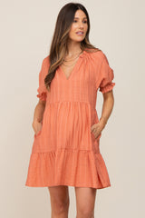 Salmon Striped Tiered Maternity Dress