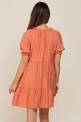 Salmon Striped Tiered Maternity Dress