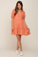 Salmon Striped Tiered Maternity Dress