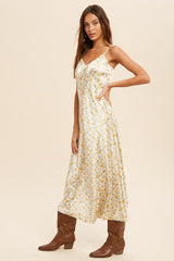 Cream Floral Midi Dress