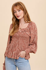 Rust Smocked Ruffled Top