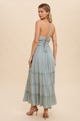 Dusty Sage Cross Tie Back Cami Maxi Dress