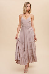 Beige Cross Tie Back Cami Maxi Dress