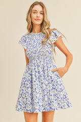 Blue Skies Floral Floral Flutter Sleeve Mini Dress