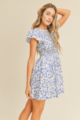 Blue Skies Floral Floral Flutter Sleeve Mini Dress