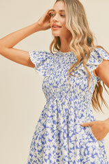 Blue Skies Floral Floral Flutter Sleeve Mini Dress