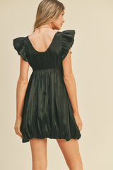 Black Metallic Bubble Hem Mini Dress