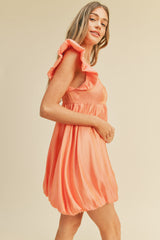 Coral Metallic Bubble Hem Mini Dress