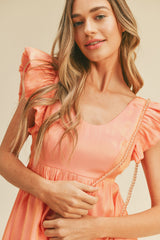 Coral Metallic Bubble Hem Mini Dress