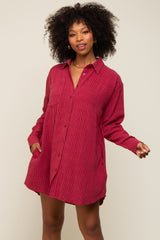 Burgundy Pinstriped Button-Down Linen Maternity Dress