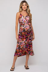 Multicolor Floral Lace Up Wrap Maternity Midi Dress