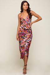 Multicolor Floral Lace Up Wrap Maternity Midi Dress