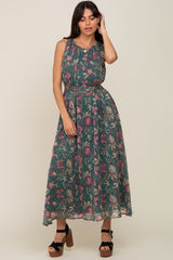 Forest Green Floral Maxi Dress