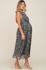 Forest Green Floral Maternity Maxi Dress