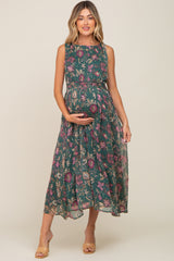 Forest Green Floral Maternity Maxi Dress