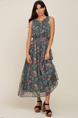 Forest Green Floral Maternity Maxi Dress