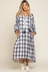 Ivory Plaid 3/4 Sleeve Maternity Midi Dress