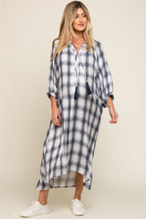 Ivory Plaid 3/4 Sleeve Maternity Midi Dress