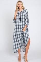 Ivory Plaid 3/4 Sleeve Midi Dress