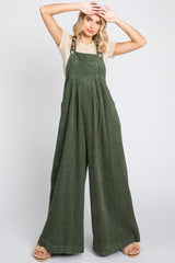 Olive Corduroy Front Pleated Wide Leg Overalls