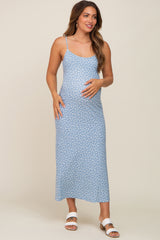 Blue Floral Knit Sleeveless Maternity Maxi Dress