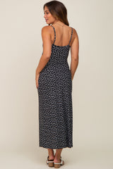 Black Floral Knit Sleeveless Maternity Maxi Dress