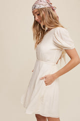 Cream Classic Short Sleeve Cinched Waist Dress