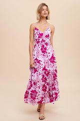 Fuschia Cross Tie Back Cami Maxi Dress