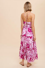 Fuschia Cross Tie Back Cami Maxi Dress