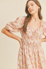 Pink Floral Sweetheart Neckline Mini Dress