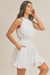 White Ruffled Halter Neck Tiered Woven Mini Dress