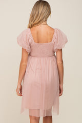 Light Mauve Tulle Puff Sleeve Maternity Dress