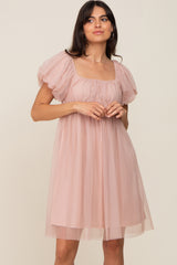 Light Mauve Tulle Puff Sleeve Dress