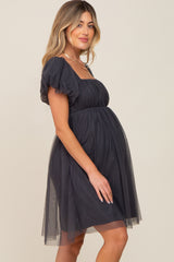 Charcoal Tulle Puff Sleeve Maternity Dress