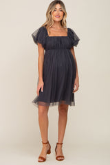 Charcoal Tulle Puff Sleeve Maternity Dress