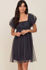 Charcoal Tulle Puff Sleeve Dress